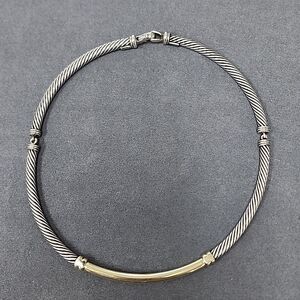 Authentic David Yurman 925 Sterling Silver 14k Gold Bar Metro Cable Necklace